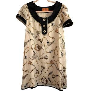 VOOM by JOY HAN Silk Nautical Preppy Tassel Rope Print Mini Dress - Sz Large